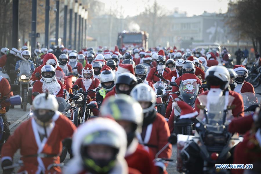 POLAND-WARSAW-SANTA CLAUS ON MOTORCYCLE