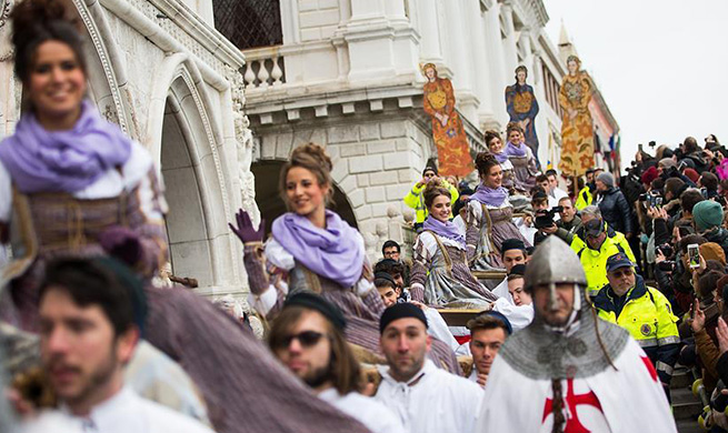 "Festa delle Marie" parade held during Venice Carnival in Italy