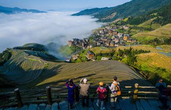 Scenery of fog-covered Longji Mountain